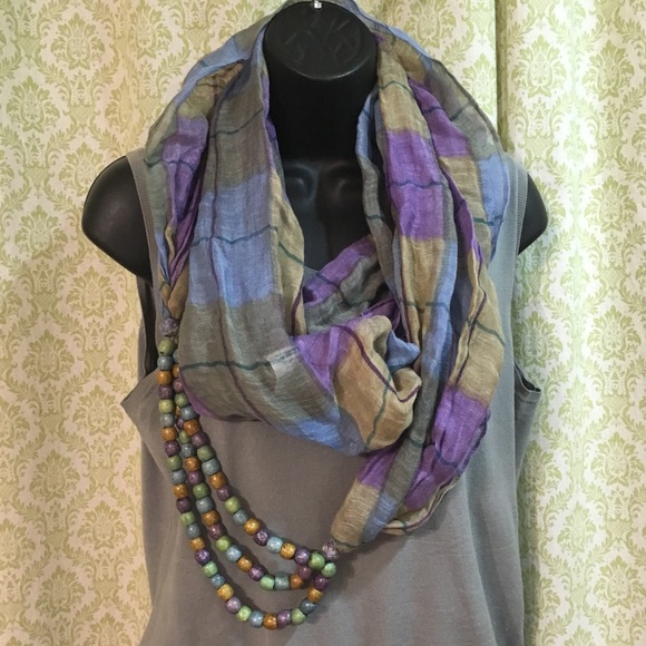 Anthropologie Accessories - Anthropologie linen blend beaded infinity scarf